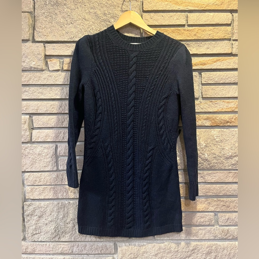 Cashmere TREASURE & BOND Cashmere Wool Navy Sz S Cable Knit Sweater Dress preppy - Picture 2 of 9